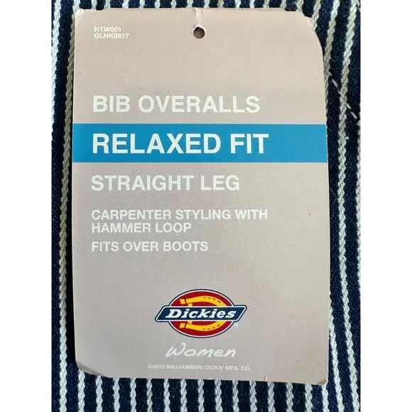 Dickies Stripe Overalls Womens Medium Railroad Bib Carpenter Wide Leg Denim - Picture 8 of 8